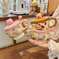 Cute Cream Cartoon Animal Ceramic Mug with Lid & Spoon
